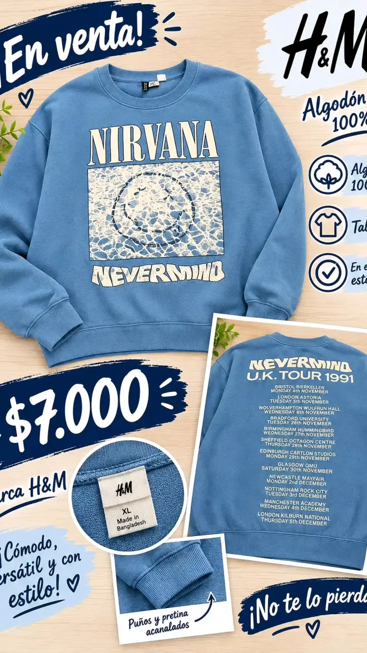 Polerón Nirvana Nevermind H&M azul XL