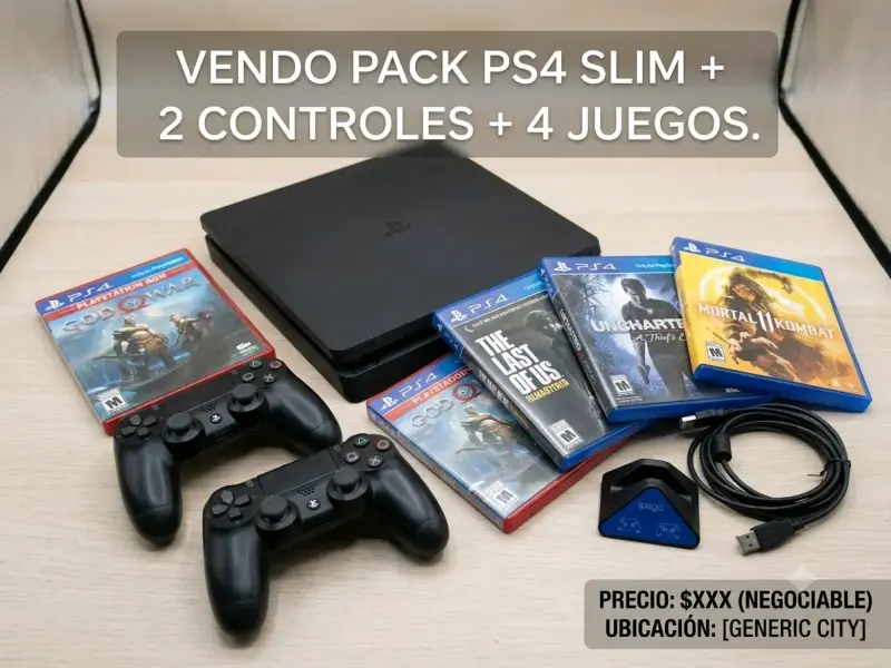 Pack PS4 Slim con 2 controles y 4 juegos