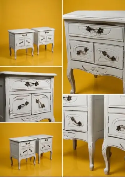 Mesitas de noche vintage blancas estilo francés - miniatura 2