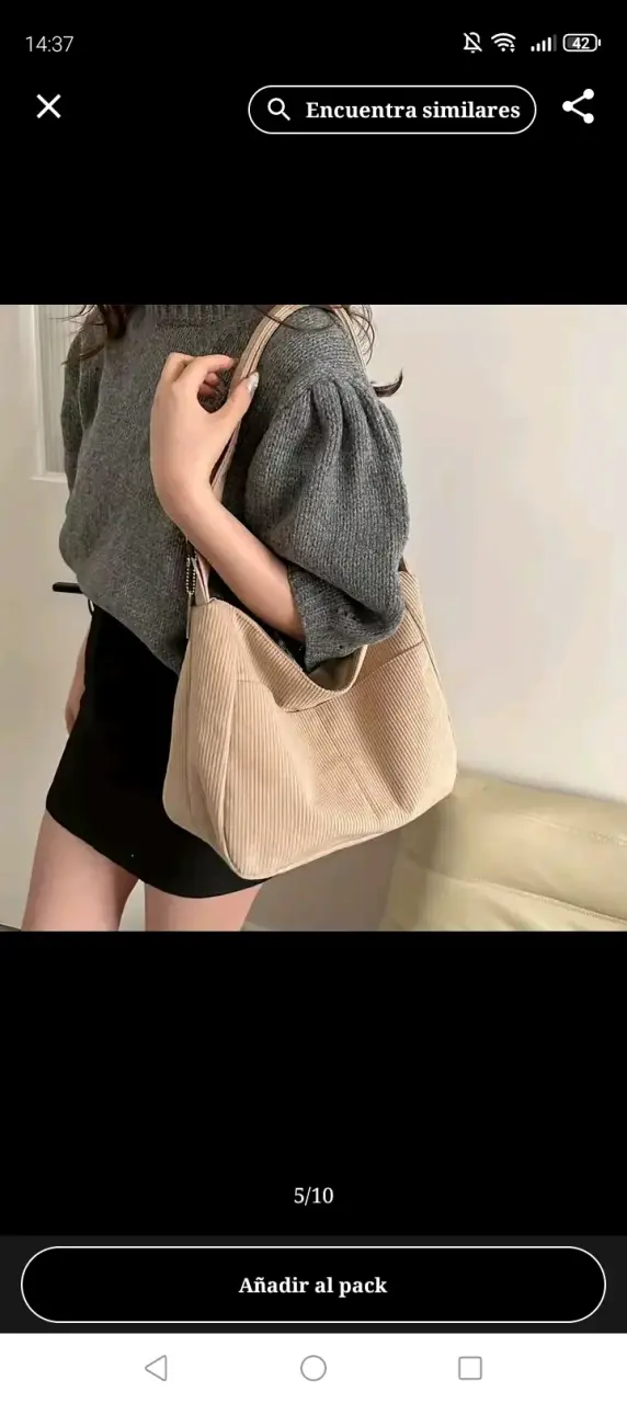 Bolso de hombro beige de pana - 1