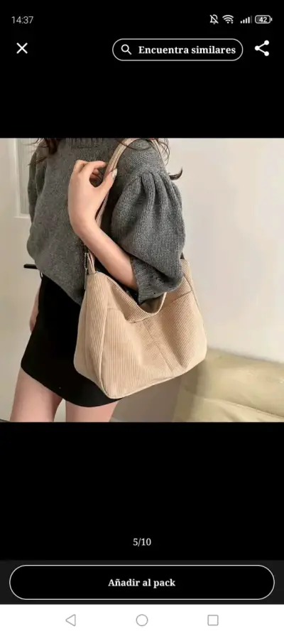 Bolso de hombro beige de pana - miniatura 1