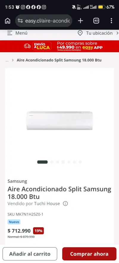 Aire Acondicionado Split Samsung 18000 BTU - miniatura 1