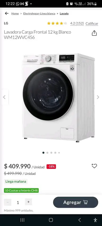 Lavadora LG carga frontal 12 kg - 2