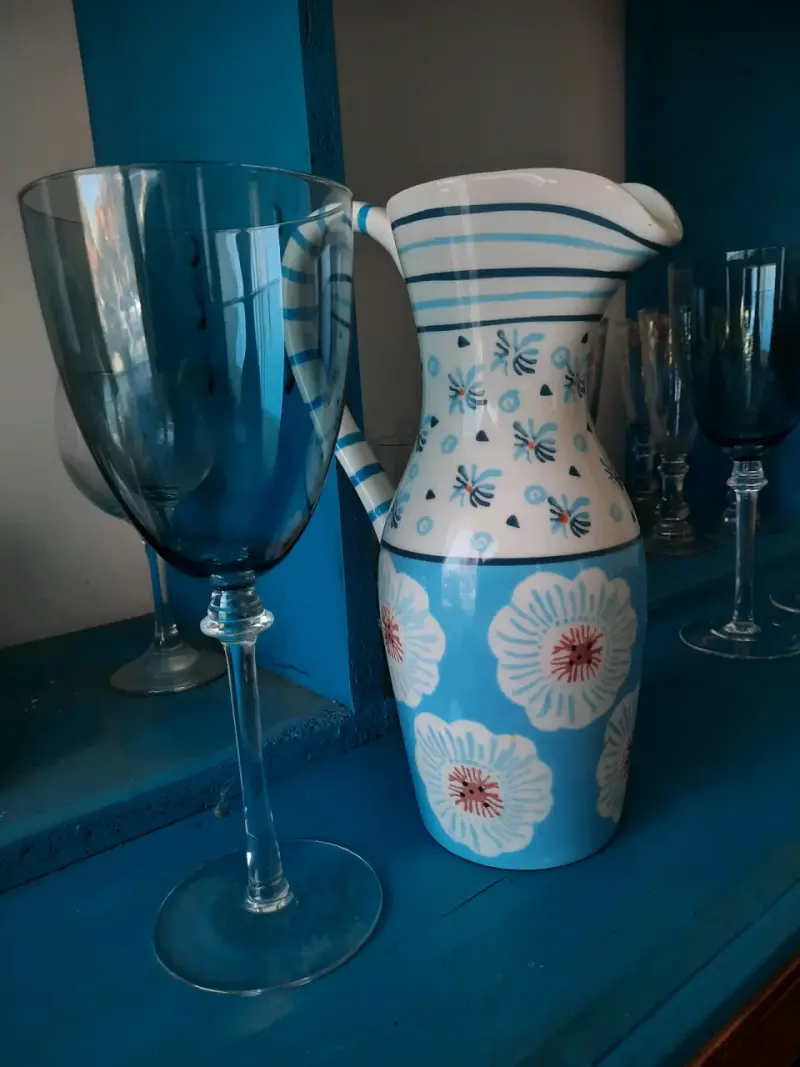 Juego de Jarra y Copas de Vidrio Azul Decorativas - 3