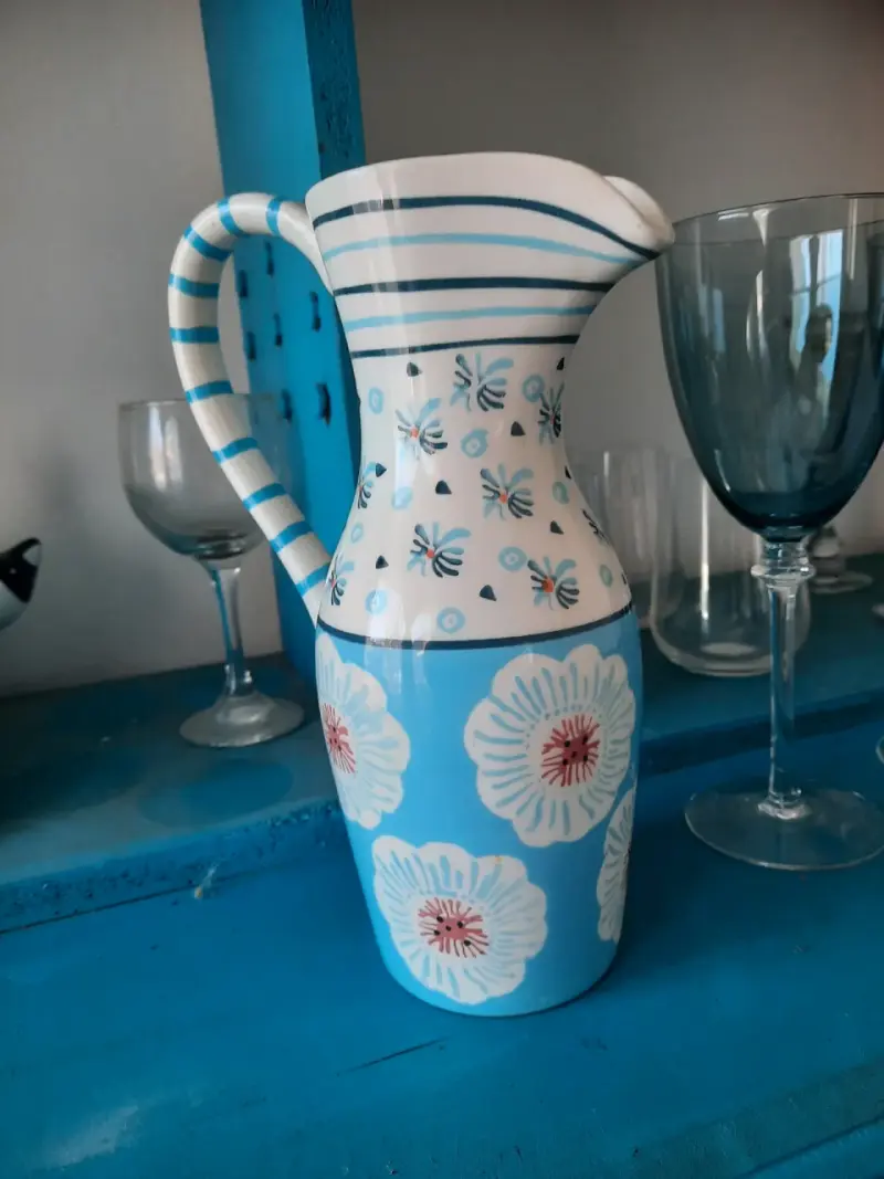 Juego de Jarra y Copas de Vidrio Azul Decorativas - 4