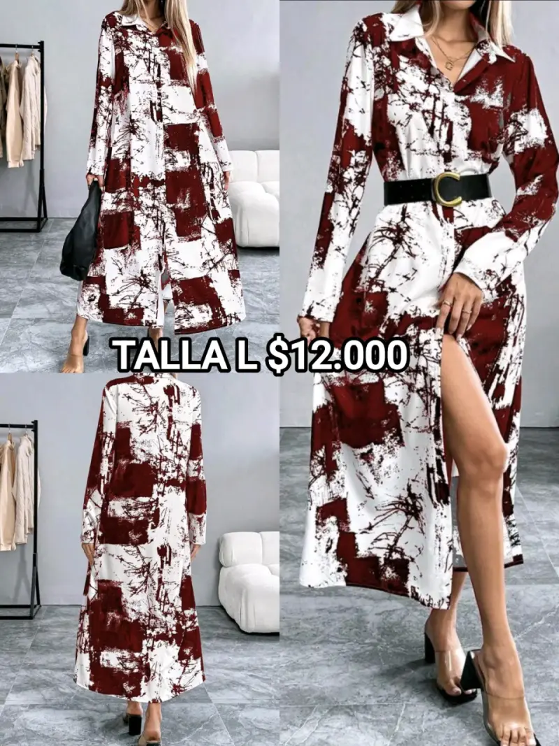 Vestido largo estampado blanco y rojo con abertura