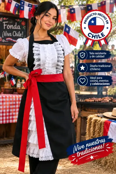 Delantal Huasa Elegante Con Blonda Y Lazo - miniatura 1