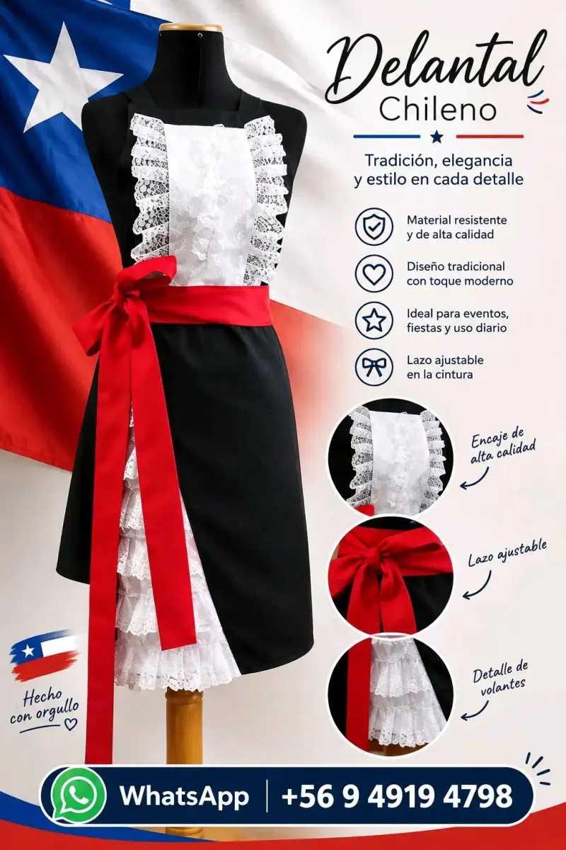Delantal Huasa Elegante Con Blonda Y Lazo - 2