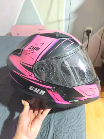 Casco de moto GHB rosa y negro - miniatura 1