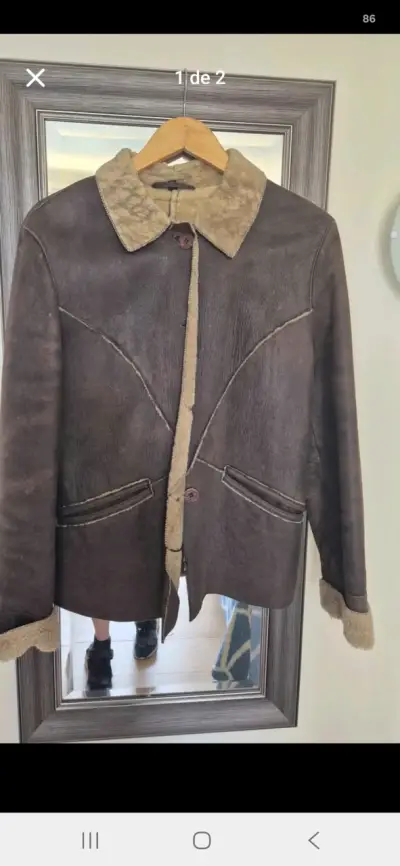 Chaqueta de cuero de oveja uruguaya café - miniatura 1