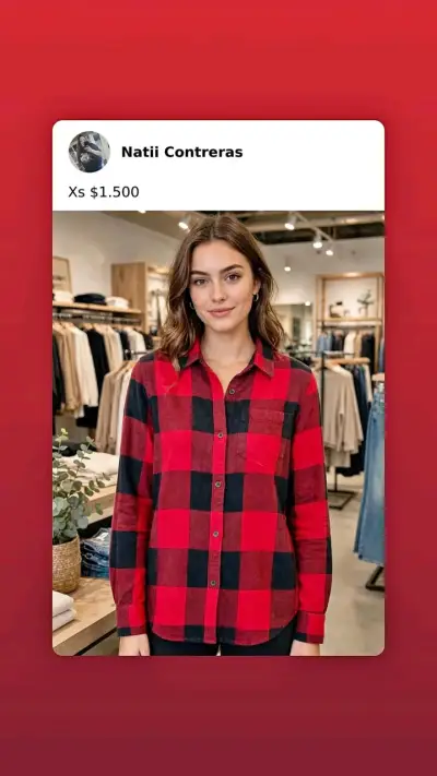 Camisa de cuadros roja y negra para mujer - miniatura 1