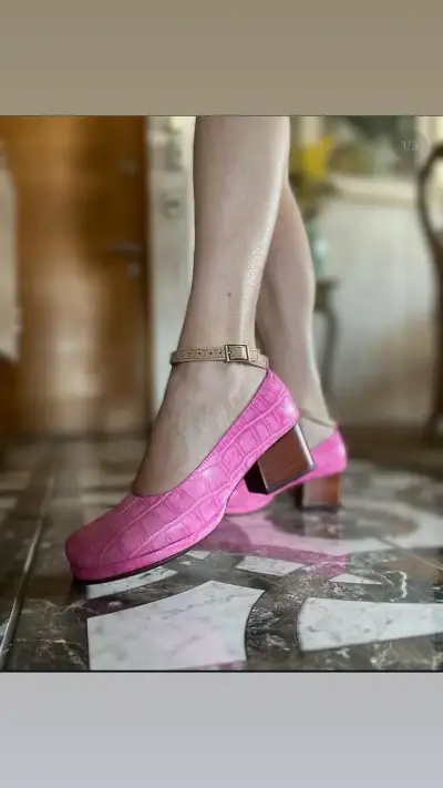 Zapatos de tacón medio rosados Olivia Merino - miniatura 5