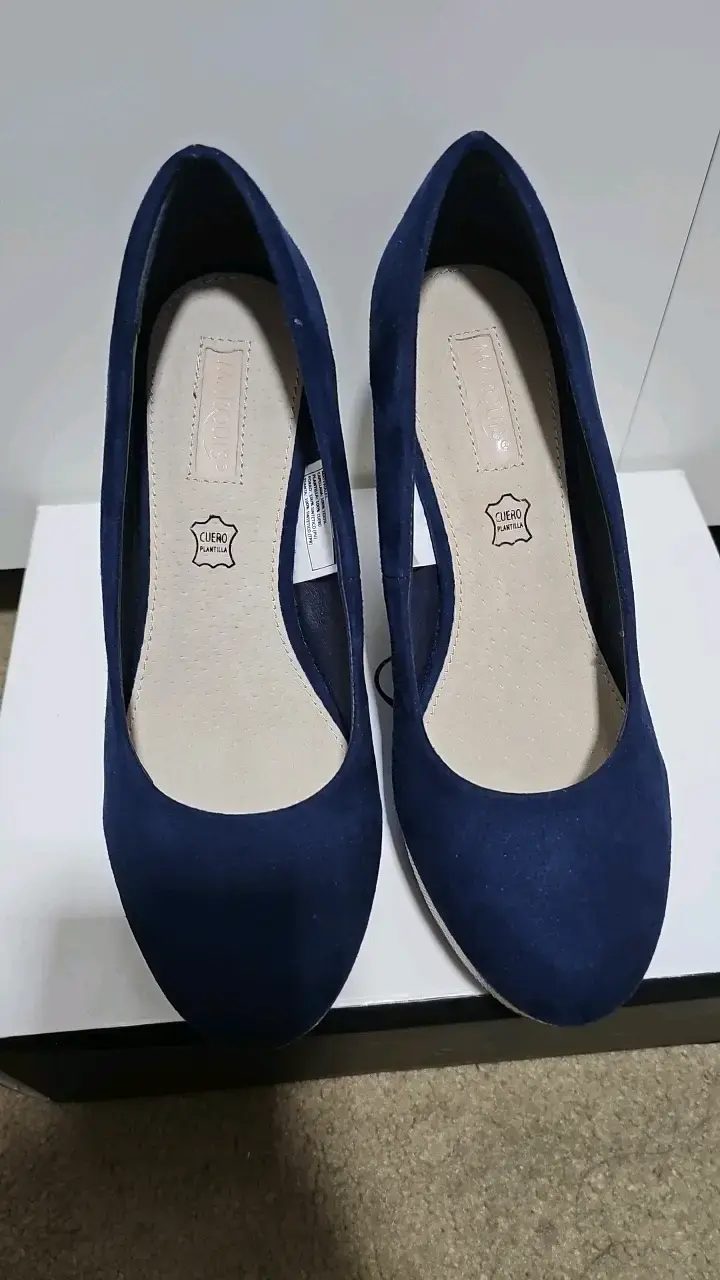 Zapatos de cuña azul marino con plantilla de cuero - 1