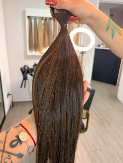 Extensiones de cabello natural castaño oscuro 60 c - miniatura 1