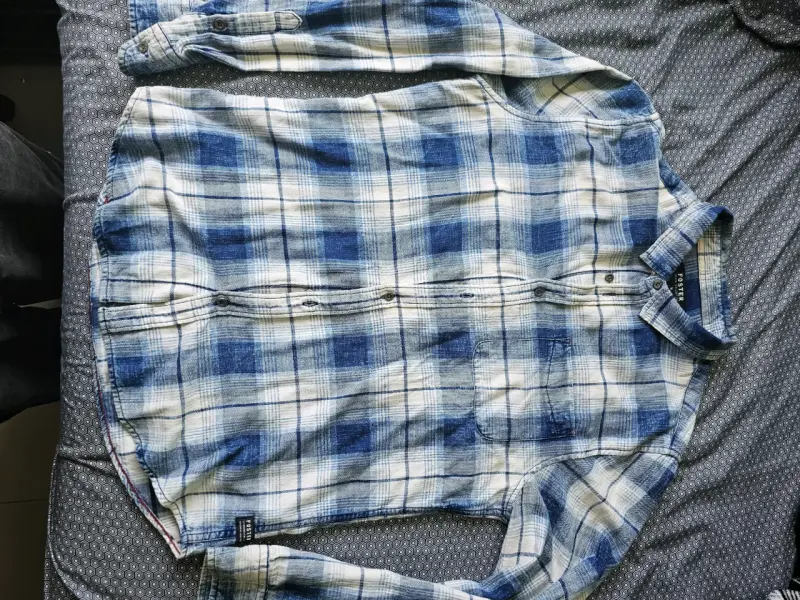 Camisa de franela a cuadros azul para hombre - 1