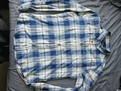 Camisa de franela a cuadros azul para hombre - miniatura 1