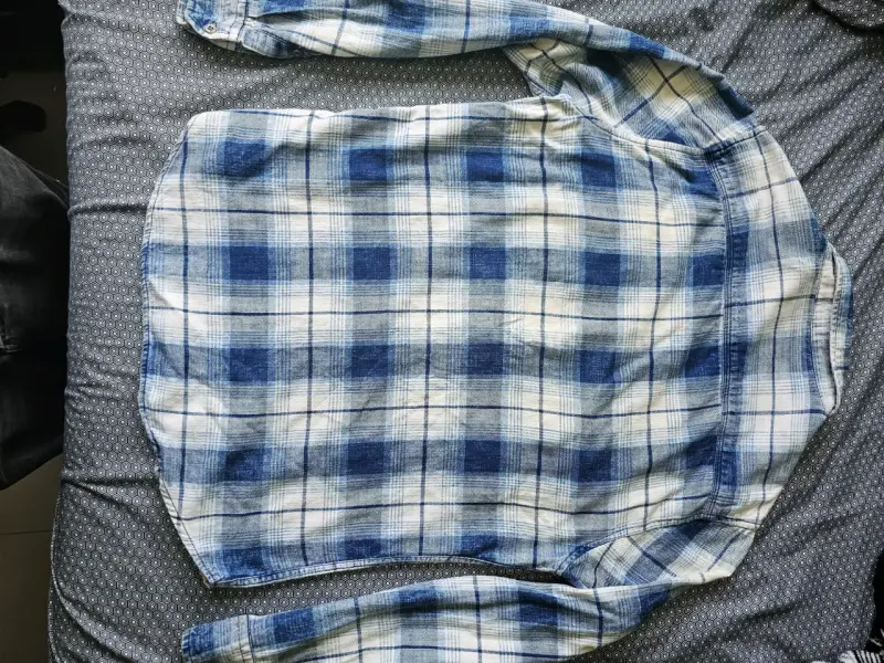 Camisa de franela a cuadros azul para hombre - 2