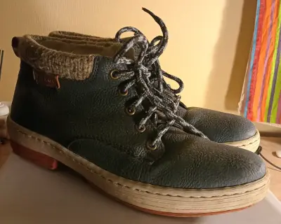 Botines de cuero azul con forro de lana - miniatura 1