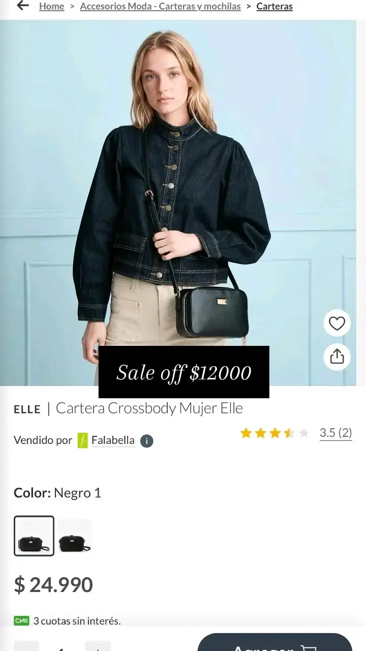 Cartera Crossbody Negra Mujer Elle