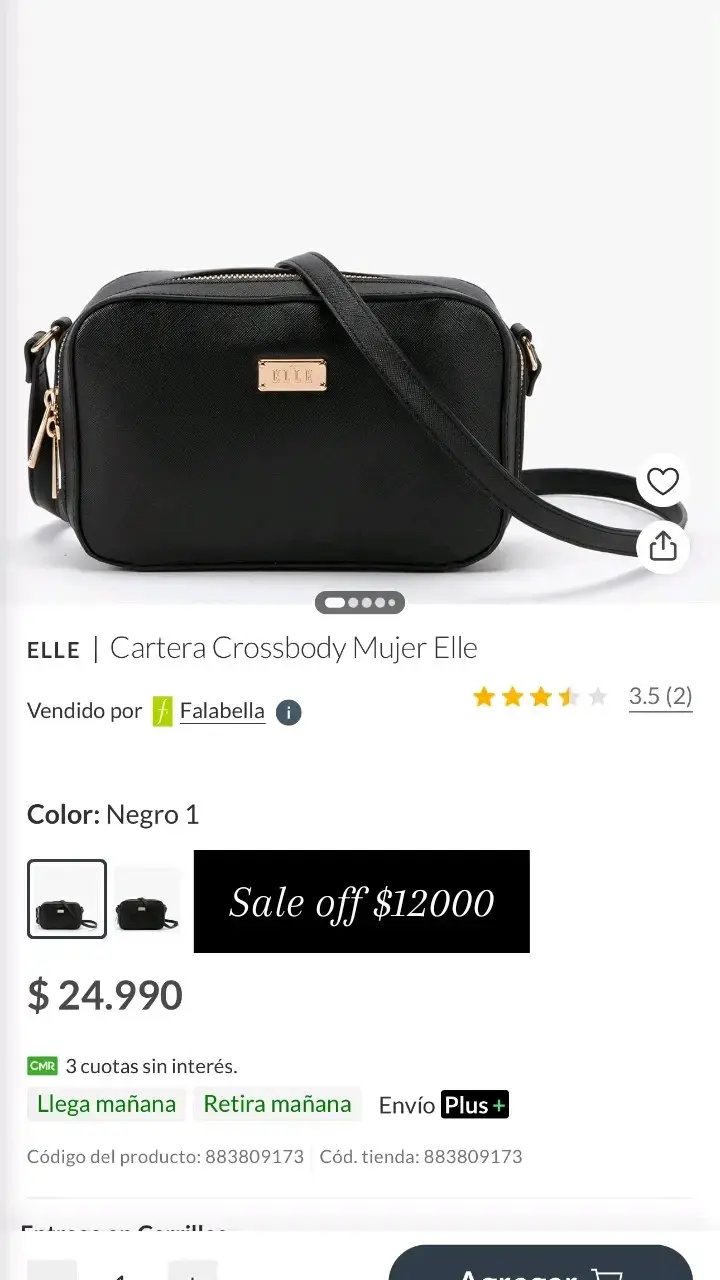 Cartera Crossbody Negra Mujer Elle