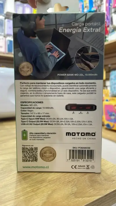 Power Bank Motomo 10000mAh Carga Rápida - miniatura 2