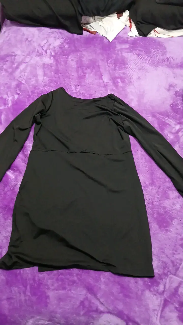 Vestido negro manga larga elegante - 2
