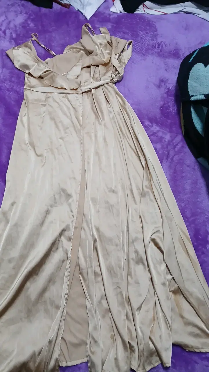 Vestido largo de fiesta color beige - 1