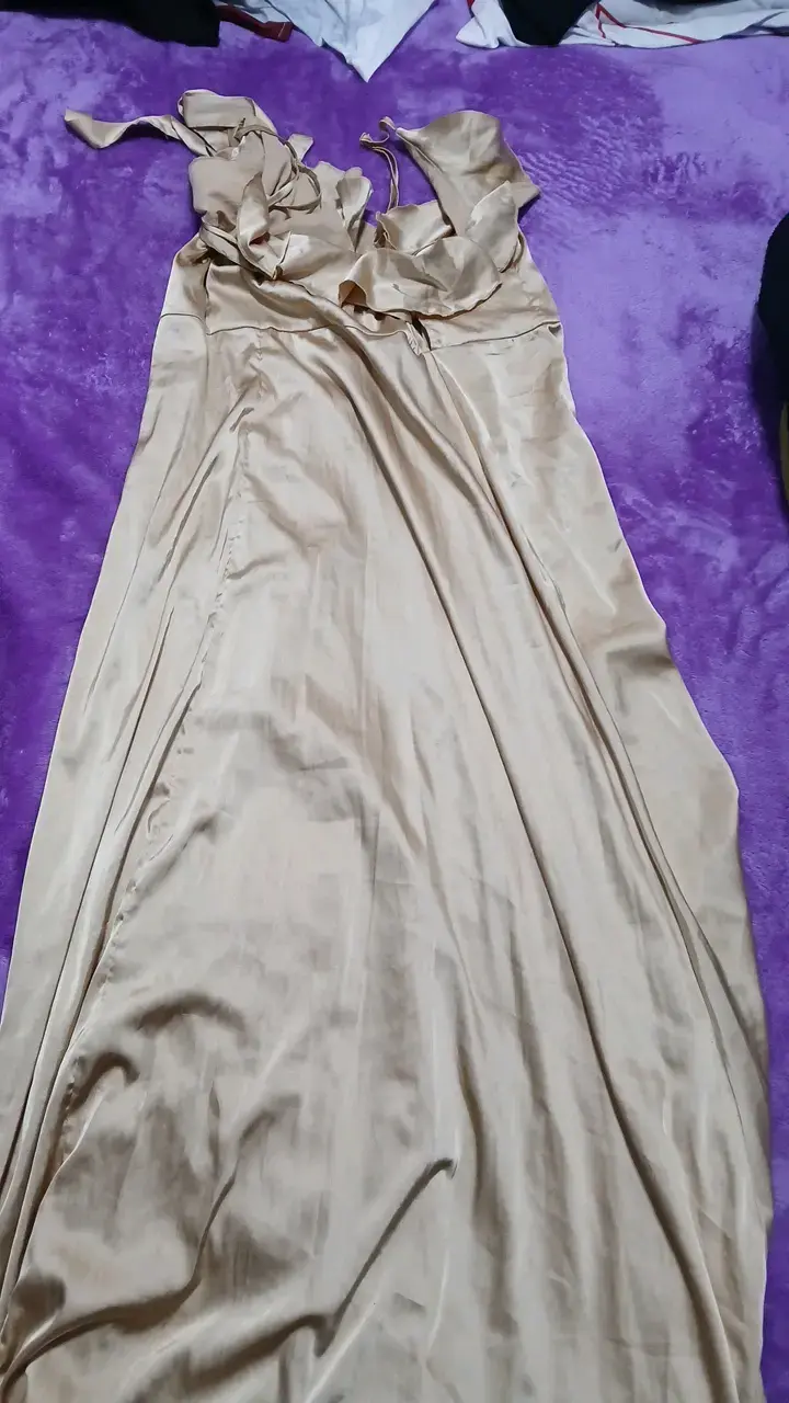 Vestido largo de fiesta color beige - 2
