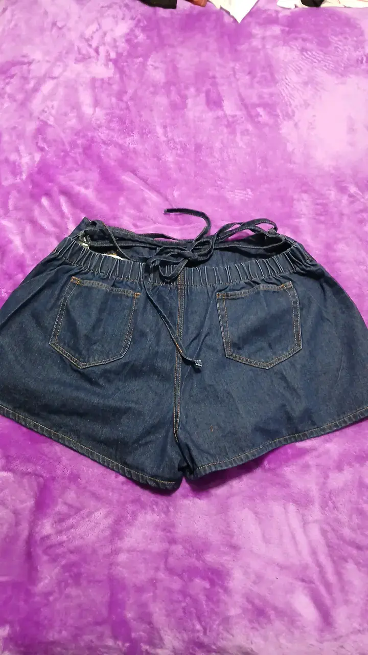 Shorts de mezclilla azul oscuro para mujer - 2