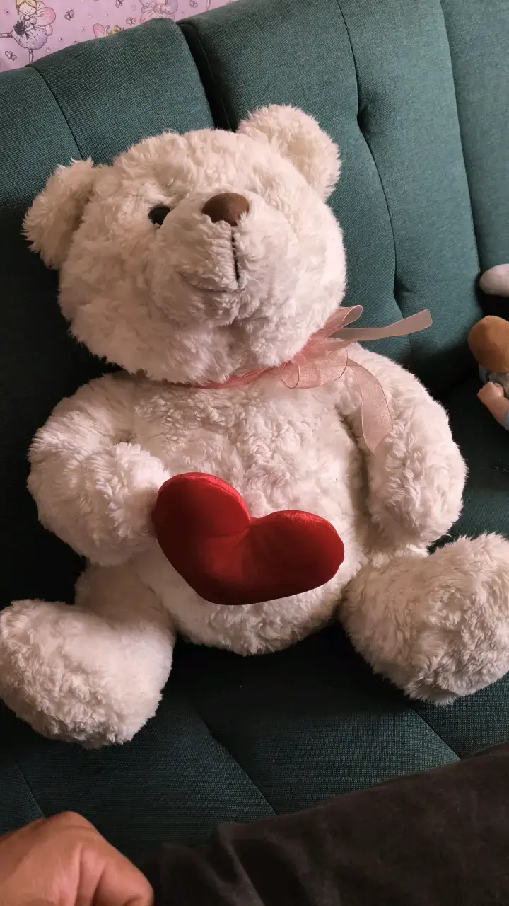 Osito de peluche blanco con corazón rojo