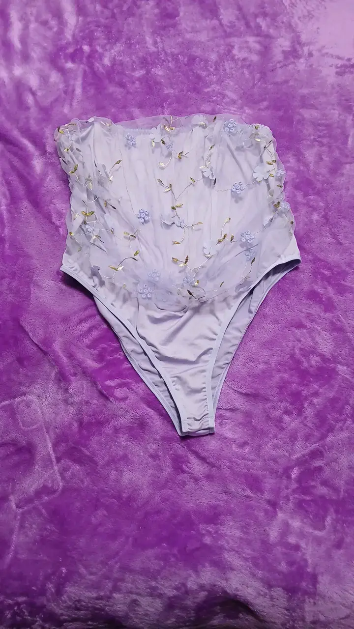 Body de encaje floral morado para mujer - 1