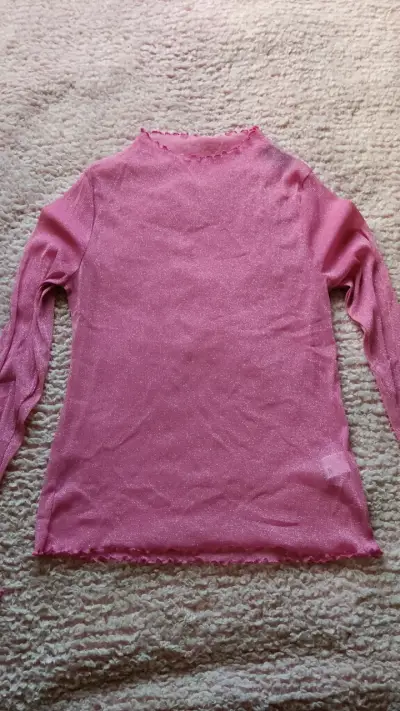 Polera manga larga rosada con brillo - miniatura 1