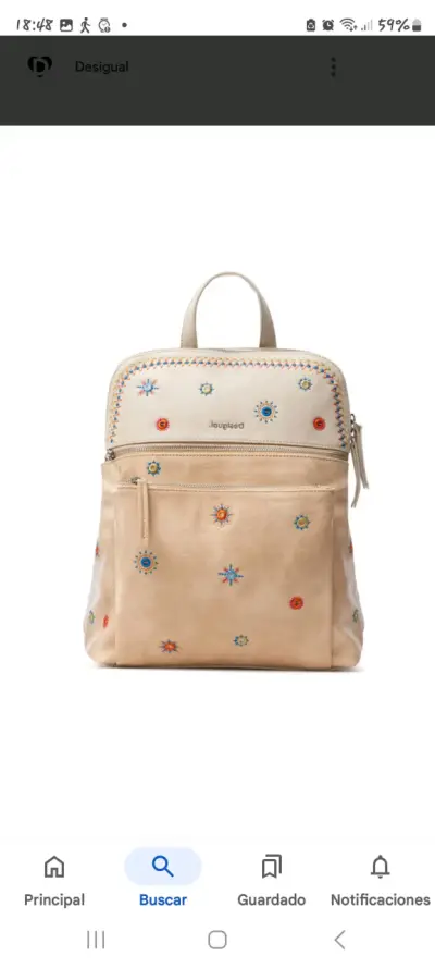 Mochila Desigual beige con bordados coloridos - miniatura 1