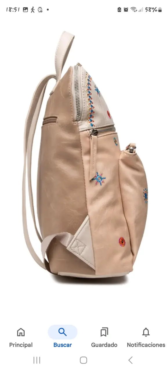 Mochila Desigual beige con bordados coloridos - 3