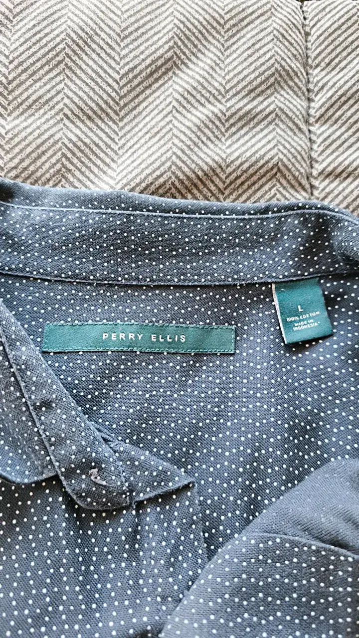 Camisa de hombre azul con puntos Perry Ellis - 1