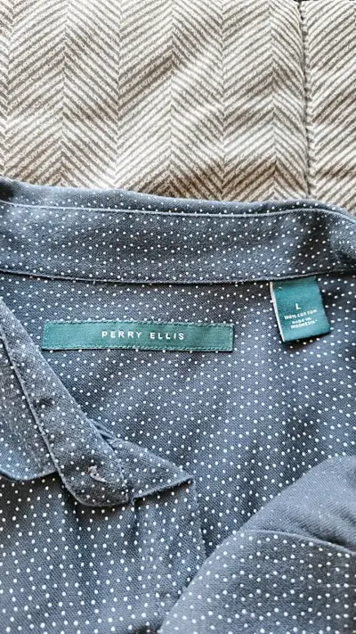 Camisa de hombre azul con puntos Perry Ellis - miniatura 1