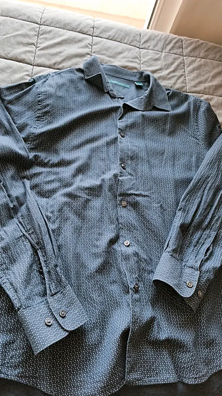 Camisa de hombre azul con puntos Perry Ellis - 3