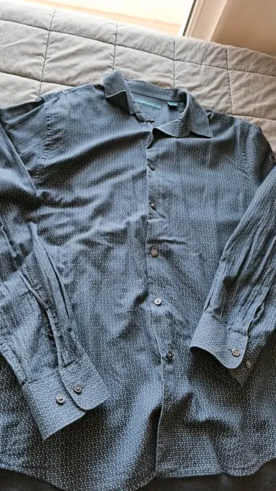 Camisa de hombre azul con puntos Perry Ellis - miniatura 3