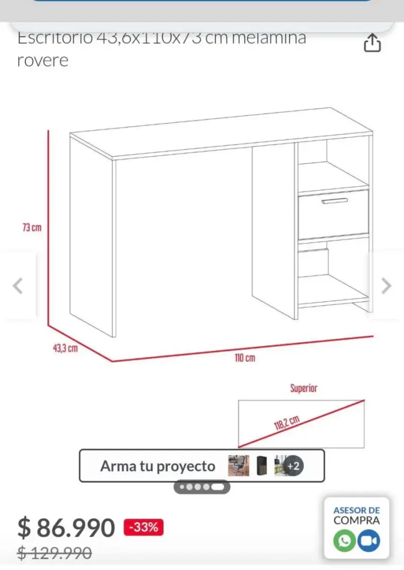 Escritorio de melamina con cajón - 2
