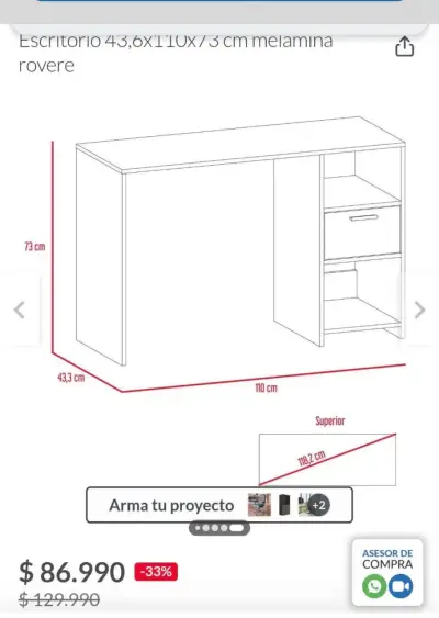 Escritorio de melamina  con cajón - miniatura 2