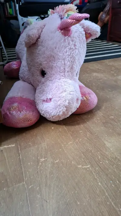 Peluche unicornio gigante rosa con detalles brillantes - miniatura 2