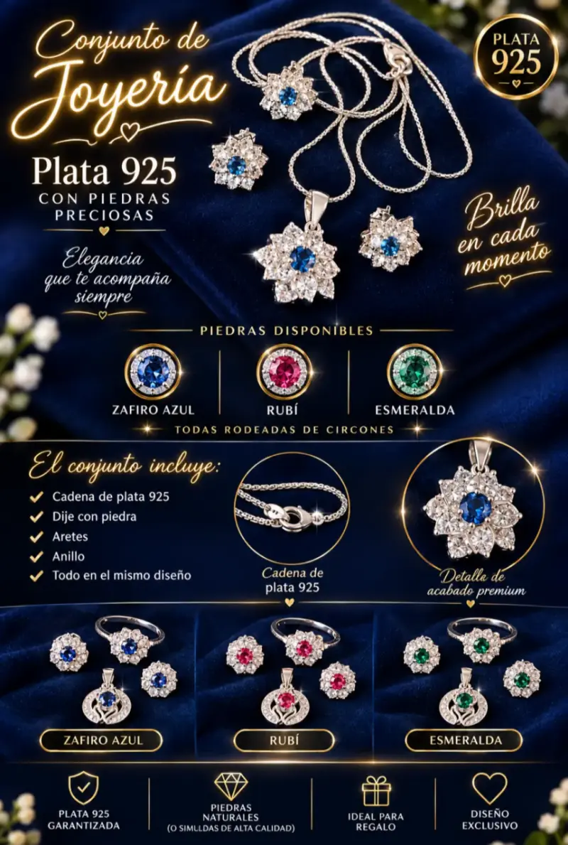 Conjunto de joyería en plata 925 con piedras - 4