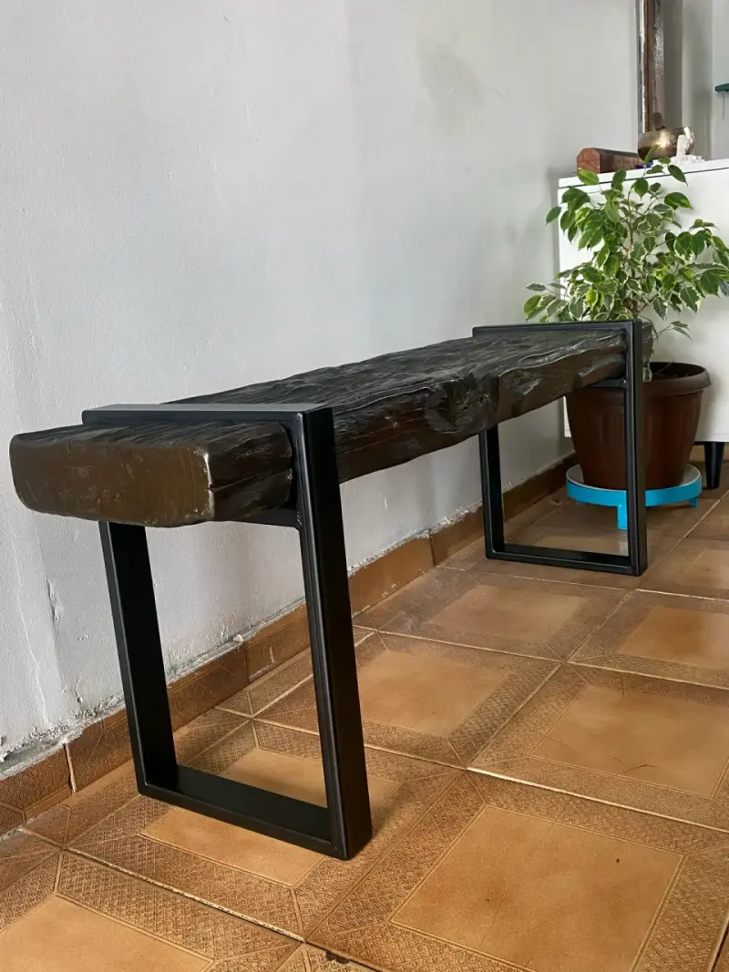 Banca de madera centenaria,con patas metalicas - 3