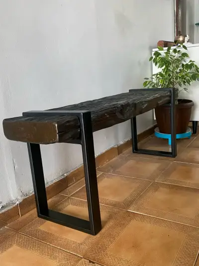 Banca de madera centenaria,con patas metalicas - miniatura 3