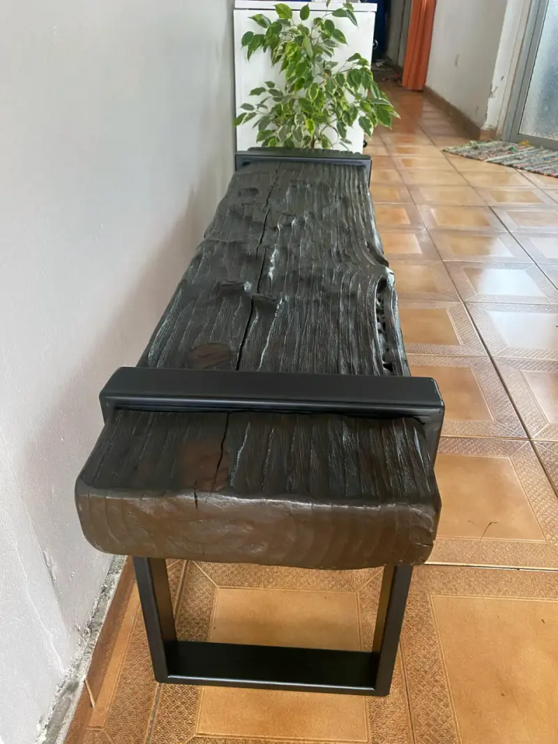 Banca de madera centenaria,con patas metalicas - 5