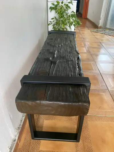 Banca de madera centenaria,con patas metalicas - miniatura 5