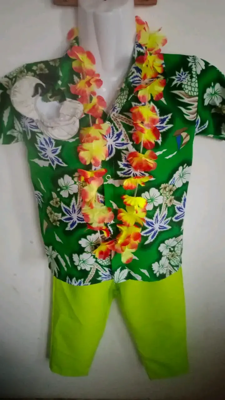 Disfraz Hawaiano Verde con Collar de Flores