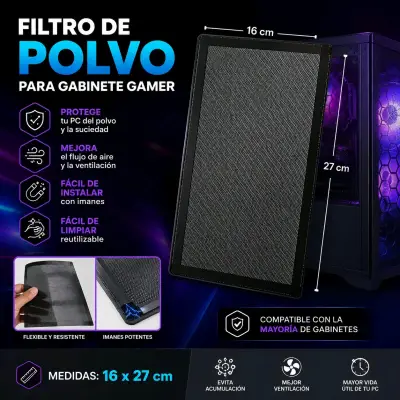 Filtro de polvo para gabinete gamer 16x27 cm - miniatura 1