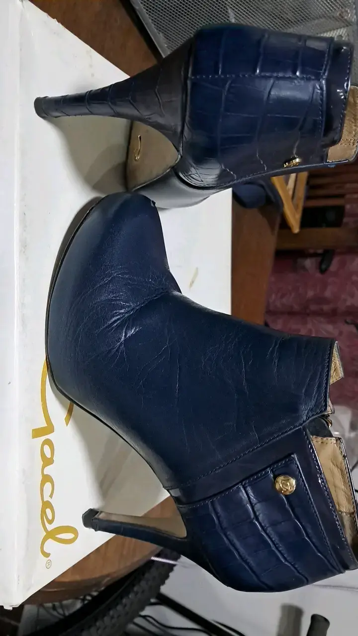 Botines de cuero azul con tacón alto Gacel - 3