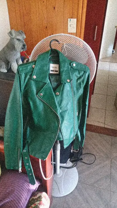 Chaqueta de cuero verde estilo biker Sybilla - miniatura 1